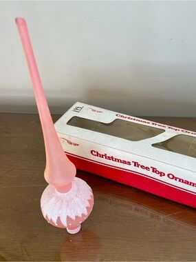 Vintage Christmas Tree Topper Blown Glass Finial Pink-Mica Glitter- WGermany MCM